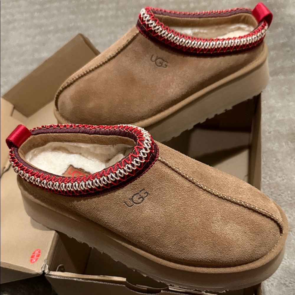 UGG Tan and Red Ankle Boots - Picture 5 of 7